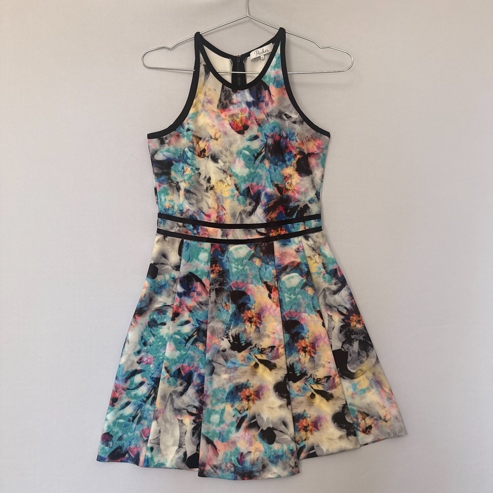 Parker Emmy Fit Flare Dress Kentucky Derby Spring Summer Floral Watercolor Small